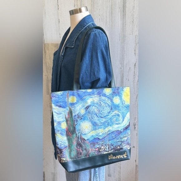 Vintage Starry Night Art Tote Bag Van Gogh-Inspired Shoulder Bag‎ 90s - Picture 2 of 10